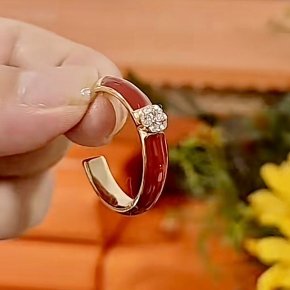 NIB Yanbal Hoop Earrings Argollas Brillo Terra - red enamel - Picture 4 of 12